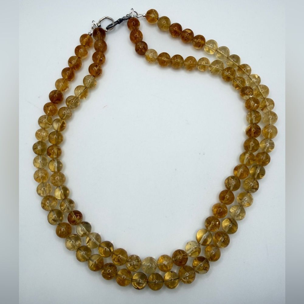 20" of 11mm, double stranded CITRINE necklace w/ 925 silver hardware/clasp!